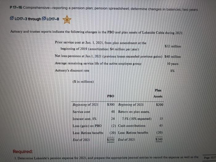  Use Facts from Problem P 17-16 in the textbook for Lakeside