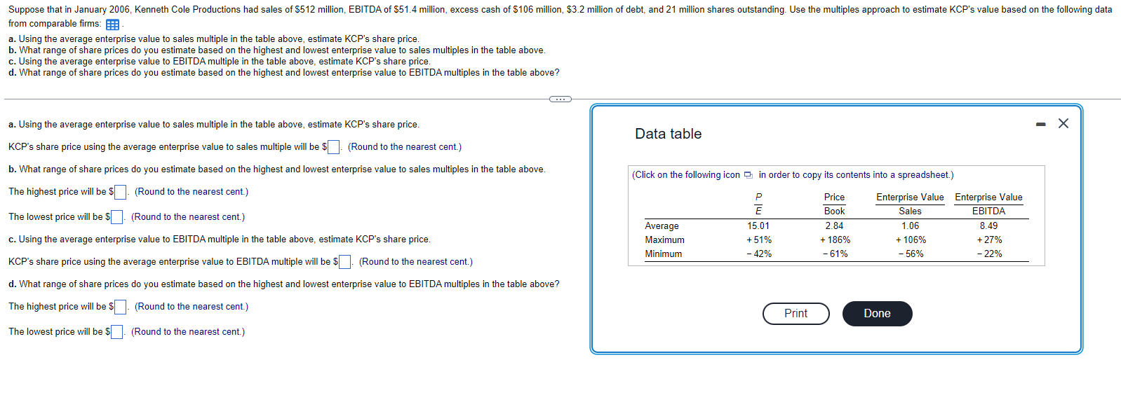 from comparable firms: a. Using the average enterprise value to sales