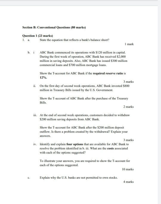  Section B: Conventional Questions (80 marks) Question 1 (23 marks) 1.