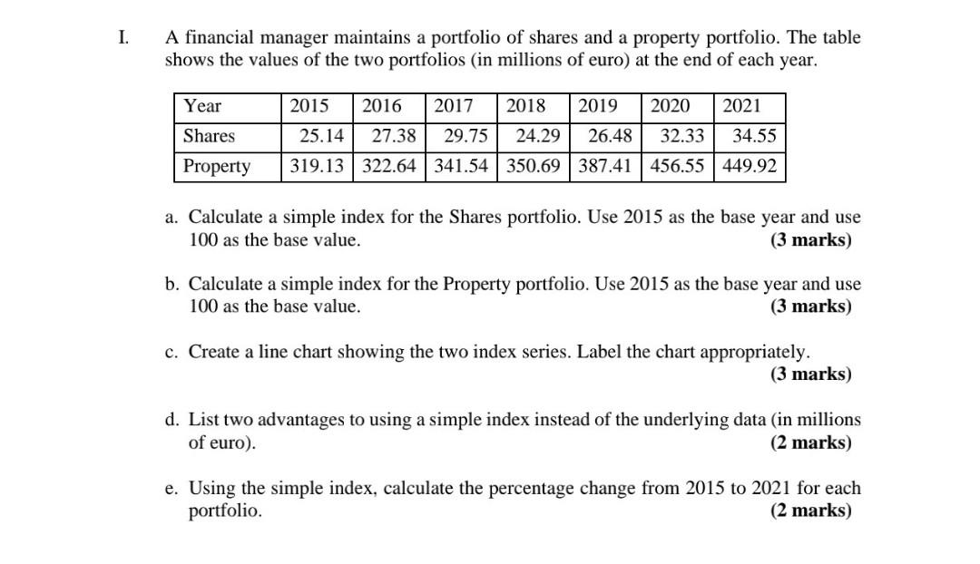  please do it correctly will upvote I. A financial manager maintains