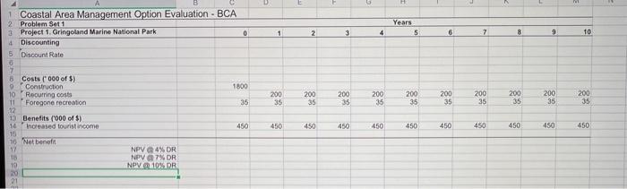  1 Coastal Area Management Option Evaluation - BCA 2 Problem Set