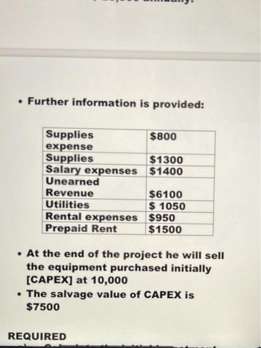 project or not. The following information are provided: The cost of the