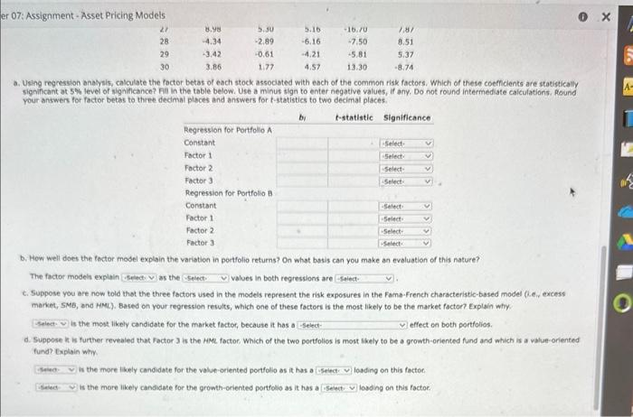 monthly excess returns to two different actively managed stock portfolios (A and