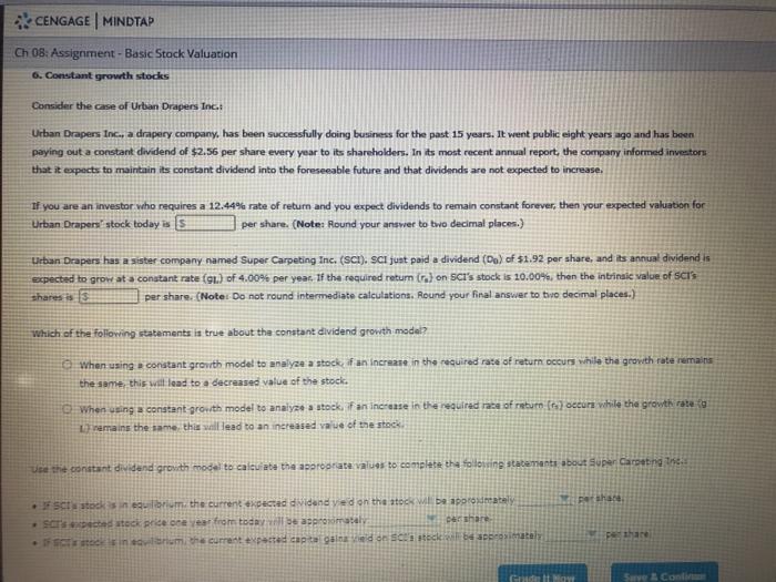 Assignment Attempts Keep the Highest / 4 6. Constant growth stocks Consider