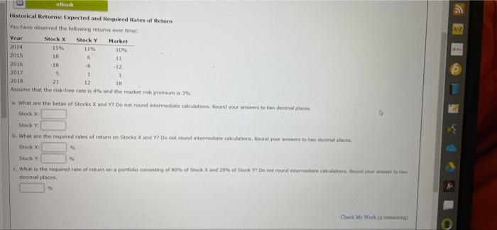 help me solve please eBook Historical Returns: Expected and required Rates of