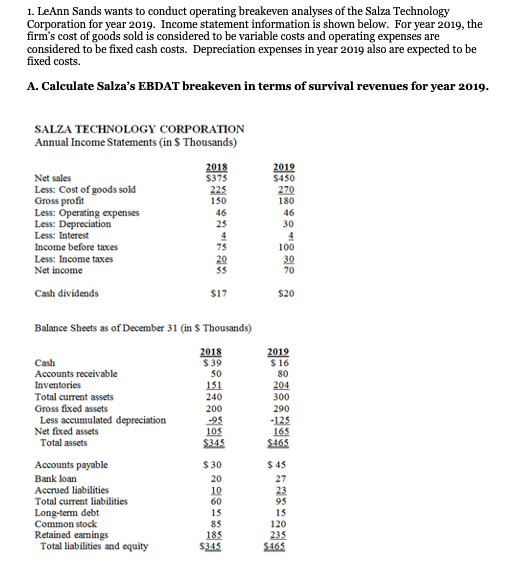 Please show work for each question in depth 1. LeAnn Sands