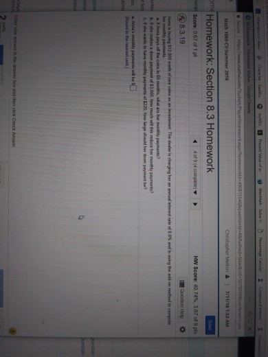 Chrstopher kelton&12/11 153 M Math 1060-CV-Summer 2018 mHomework: Section 8.3 Homework