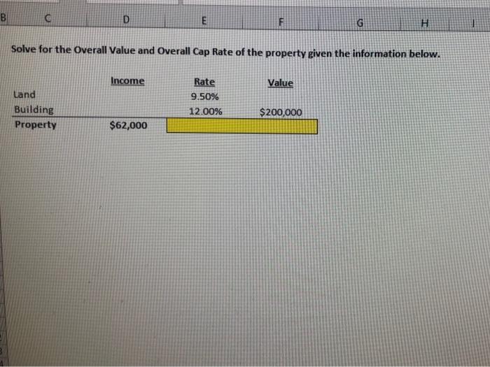 real estate question B D E F G H Solve for the