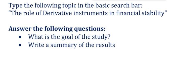  Type the following topic in the basic search bar: The role