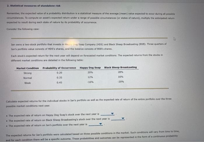  2. Statistical measures of standalone risk Remember, the expected value of