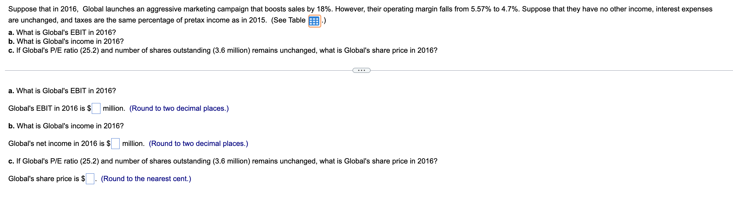 Please show Clear Answers and Negative (-) Amount if it includes one.