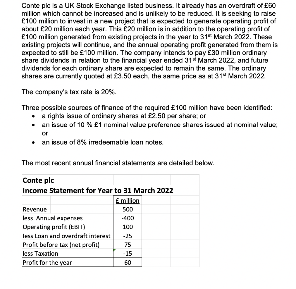 *USE ONLY THIS DISCOUNT TABLE Conte plc is a UK Stock