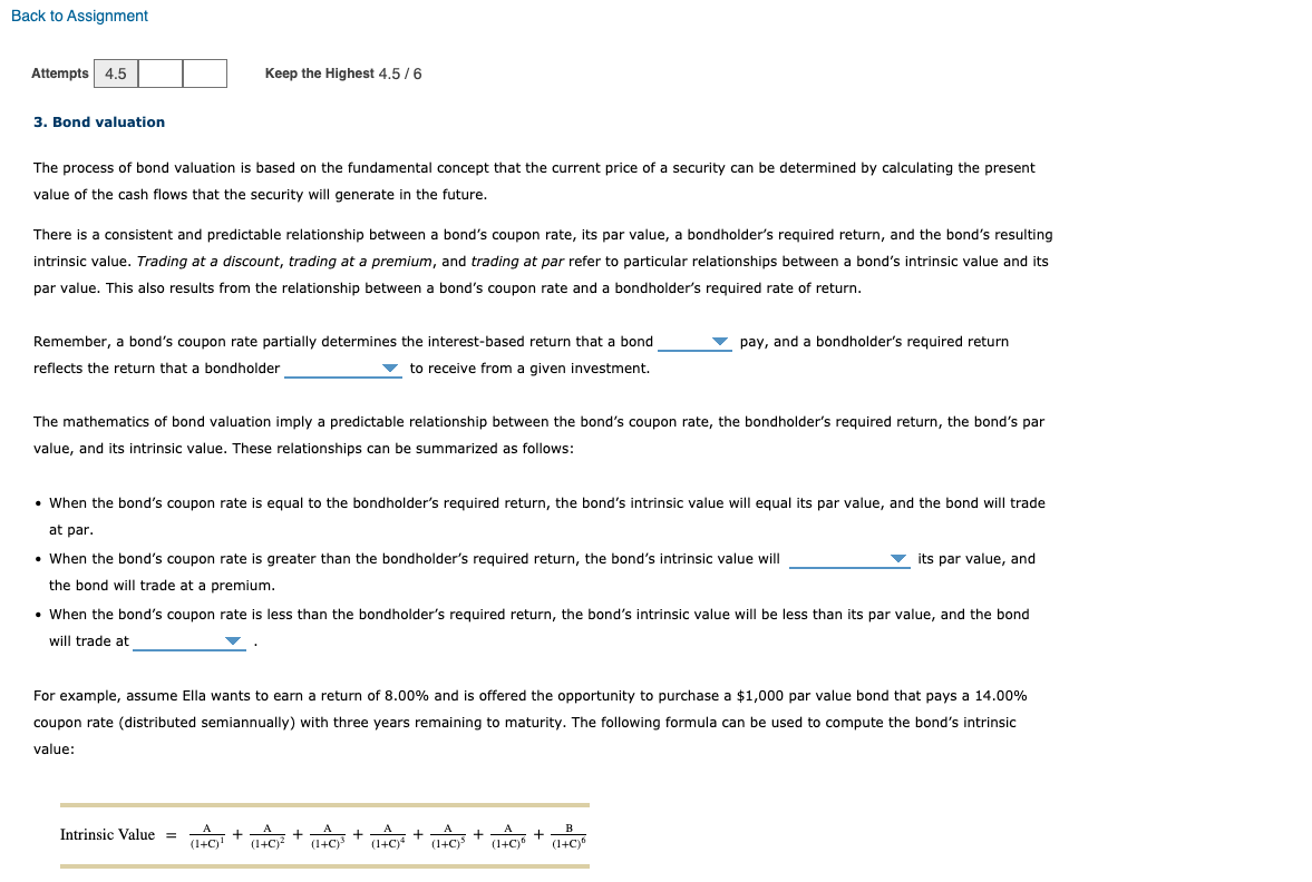  Back to Assignment Attempts 4.5 Keep the Highest 4.5/6 3. Bond