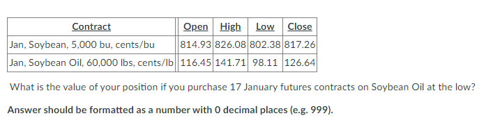  Contract Open High Low Close Jan, Soybean, 5,000 bu, cents/bu 814.93