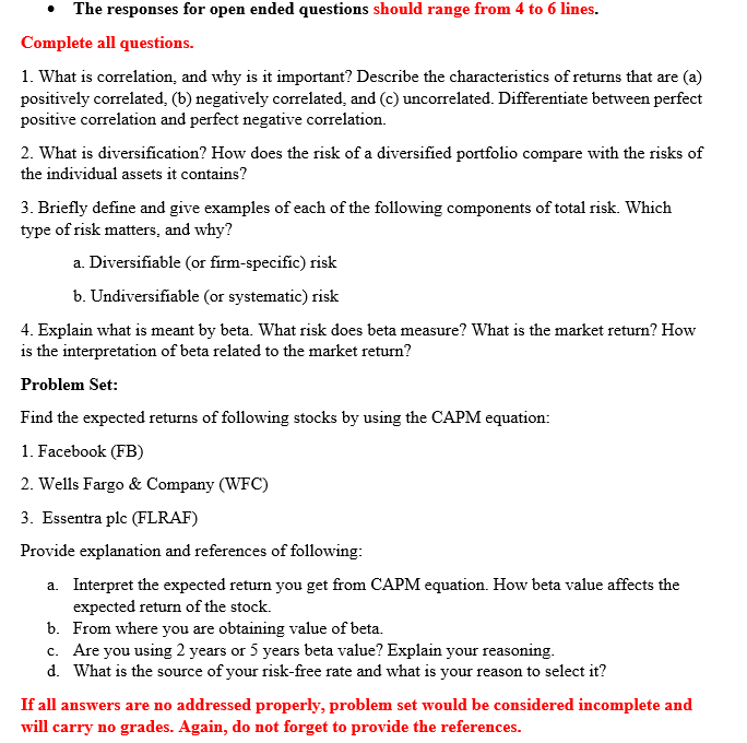  The responses for open ended questions should range from 4 to