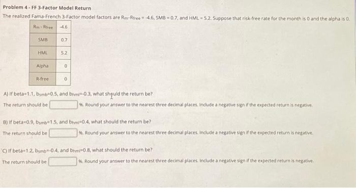  Problem 4 FF 3-Factor Model Return The realized Fama-French 3-Factor model