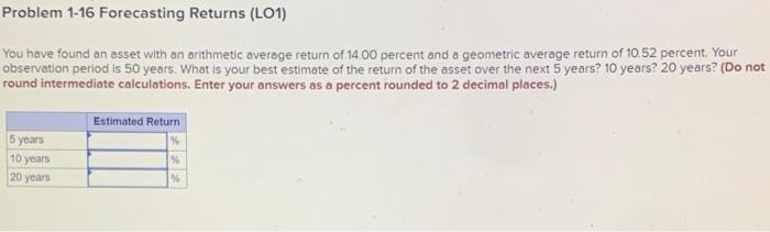  Problem 1-16 Forecasting Returns (L01) You have found an asset with