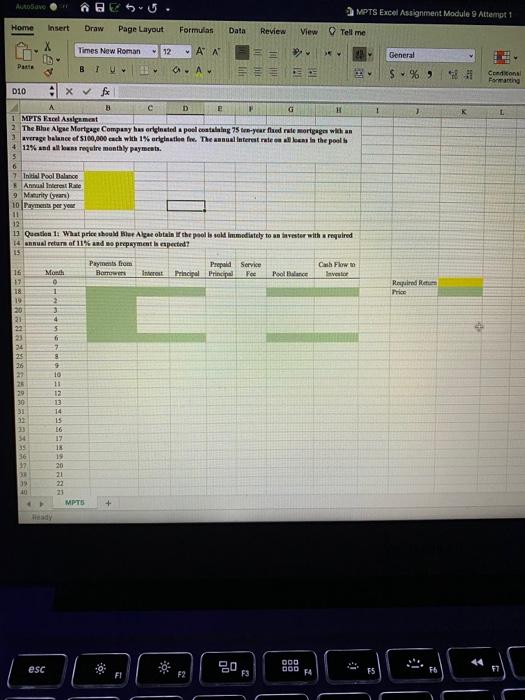 please post formulas Tell me ANO IESU. MPTS Excel Assignment Module 9