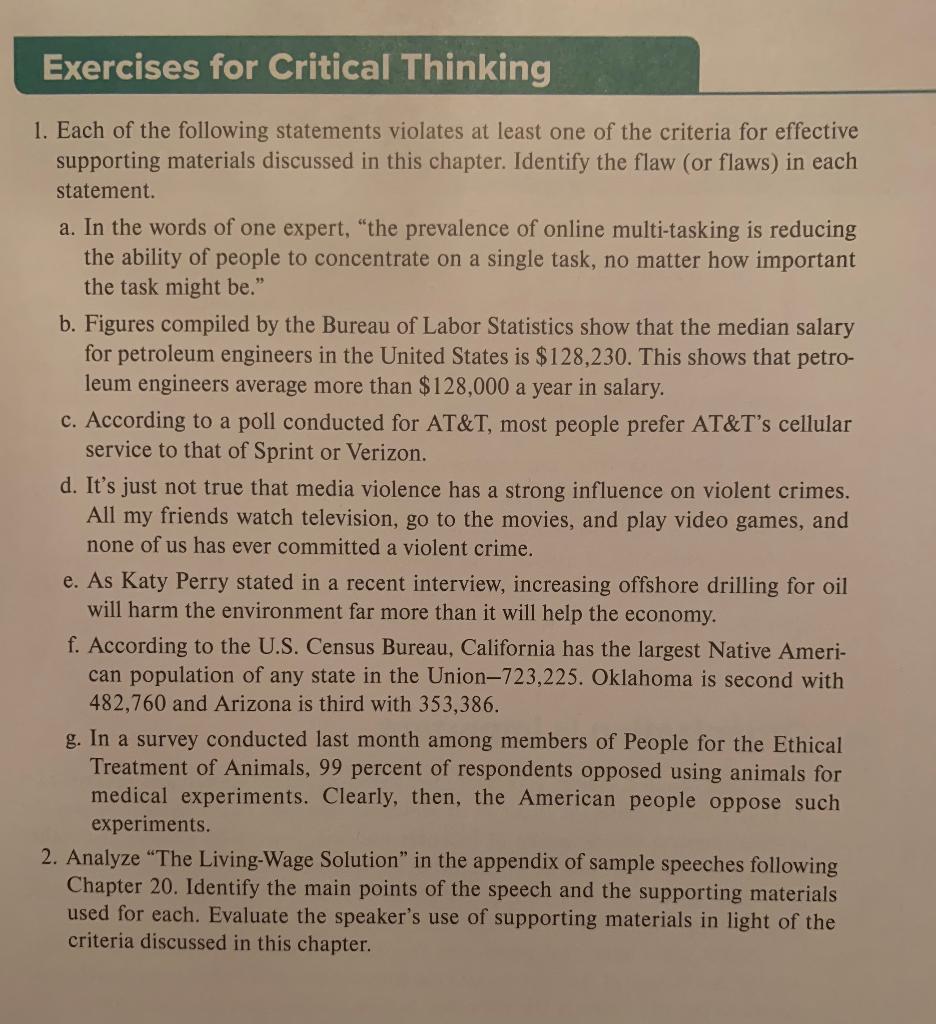 To complete exercise 1 on page 157, read the statements from "a"