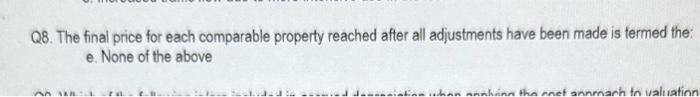 Q8. The final price for each comparable property reached after all