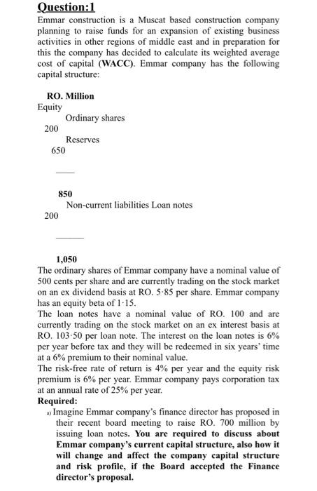  this question only Question:1 Emmar construction is a Muscat based construction