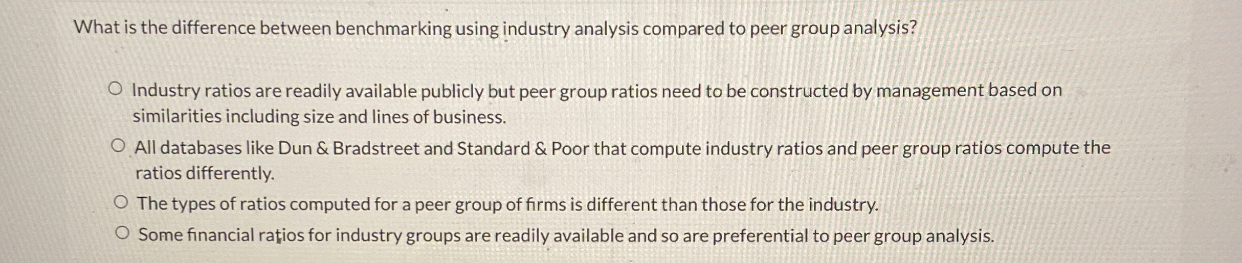  What is the difference between benchmarking using industry analysis compared to