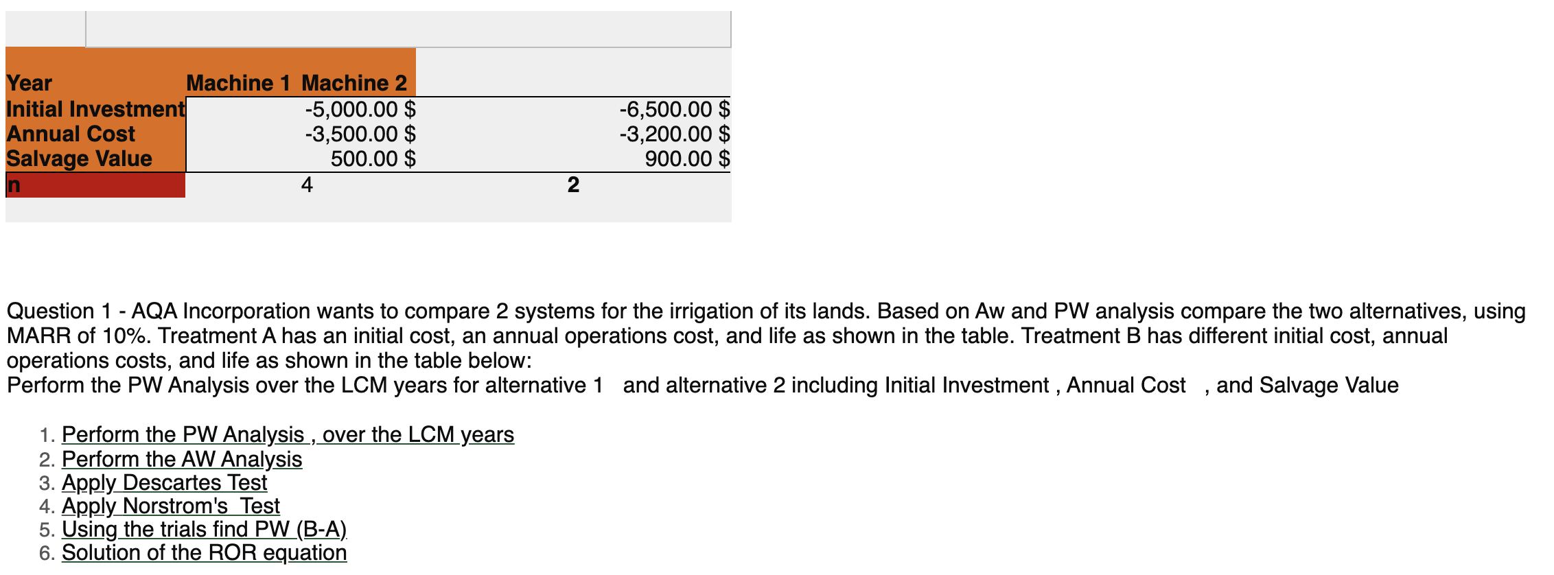 URGENT Answer the following using an excel sheet: Year Machine 1 Machine