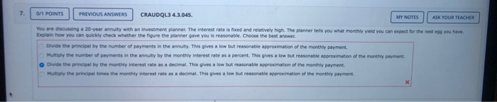  7. 0/1 POINTS | PREVIOUS ANSWERS CRAUDQUI 4.3.045. MY NOTES |