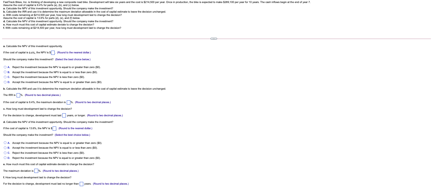 FastTrack Bikes, Inc. is thinking of developing a new composite road