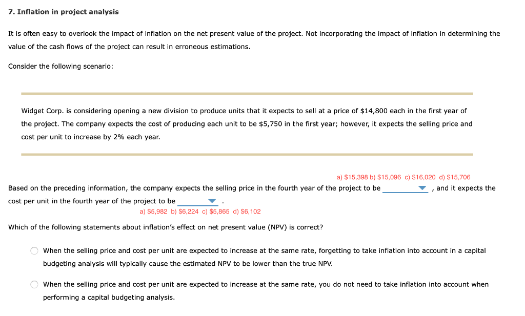  7. Inflation in project analysis It is often easy to overlook
