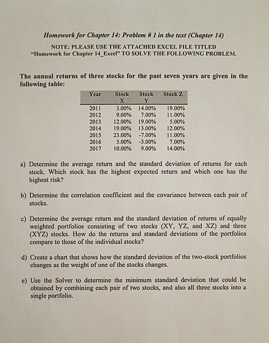  Homework for Chapter 14: Problem #1 in the text (Chapter 14)