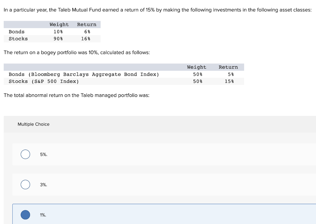  In a particular year, the Taleb Mutual Fund earned a return