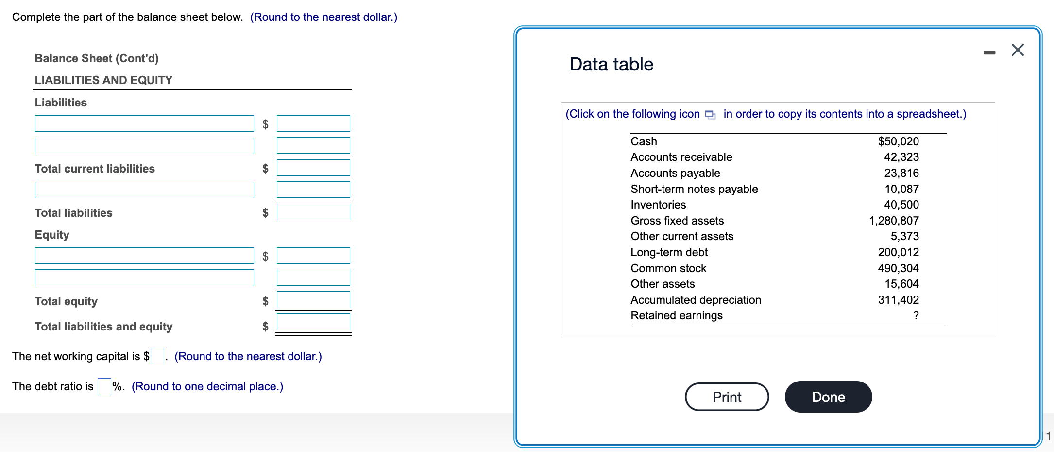 Thank You For the Help! Complete the part of the balance sheet