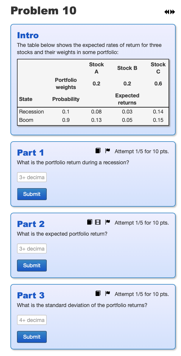  Problem 10 Intro The table below shows the expected rates of