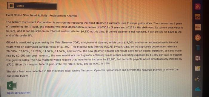  Video Excel Online Structured Activity: Replacement Analysis A 2 The Gilbert