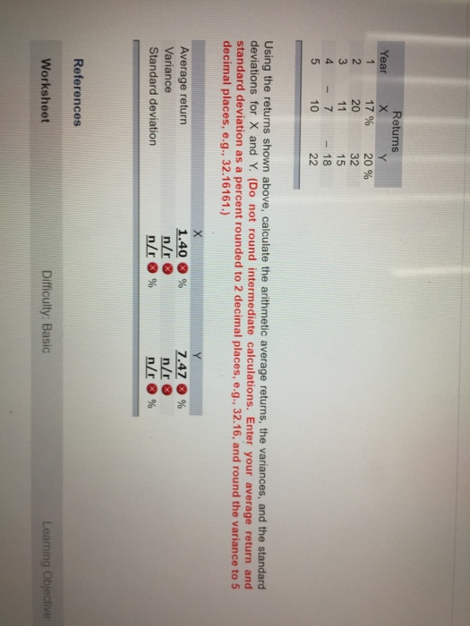  Returns Year X Y 17% 20% 2 20 32 15 4