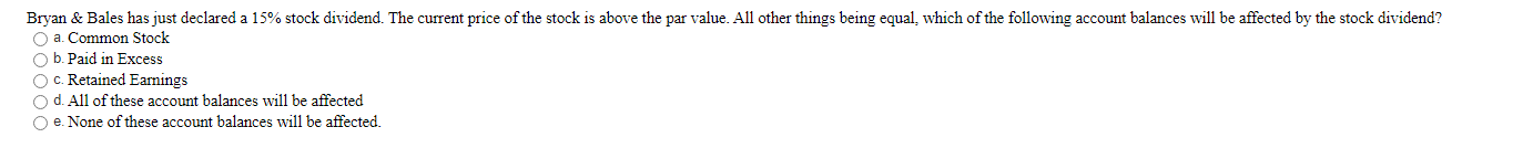 Bryan & Bales has just declared a 15% stock dividend. The