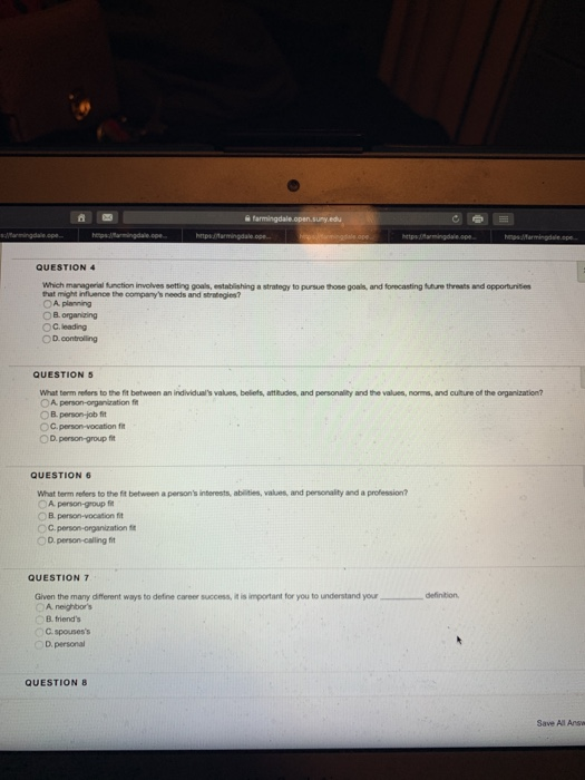  please help answer these QUESTION 4 Which managerial function involves setting