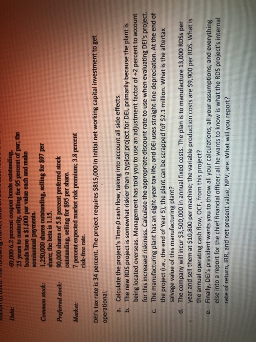 is a comprehensive project evaluation problem bringing together much of what you