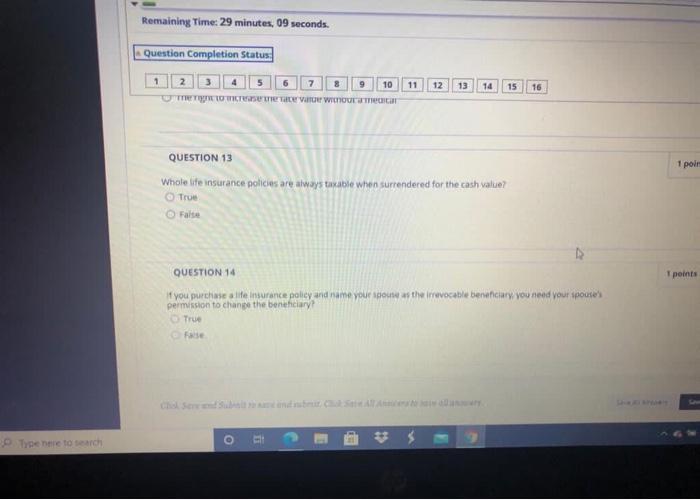  Remaining Time: 29 minutes, 09 seconds. Question Completion Status 5 11