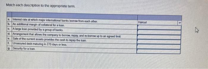 Match each deschption to the appropnate term. Match each deschption to