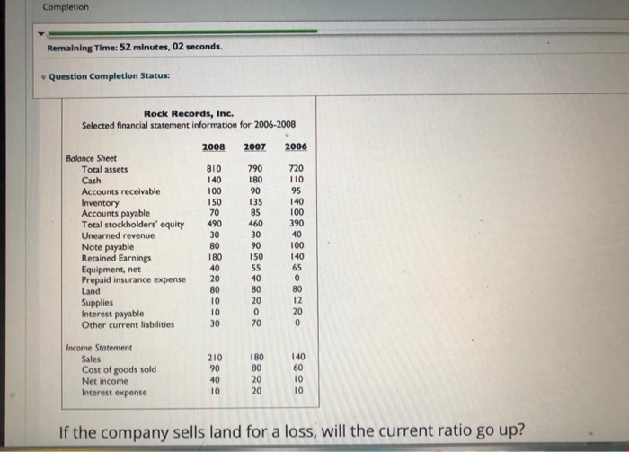  Completion Remaining Time: 52 minutes, 02 seconds. Question Completion Status: Rock
