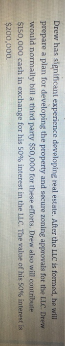  Drew has significant experience developing real estate. After the LLC is