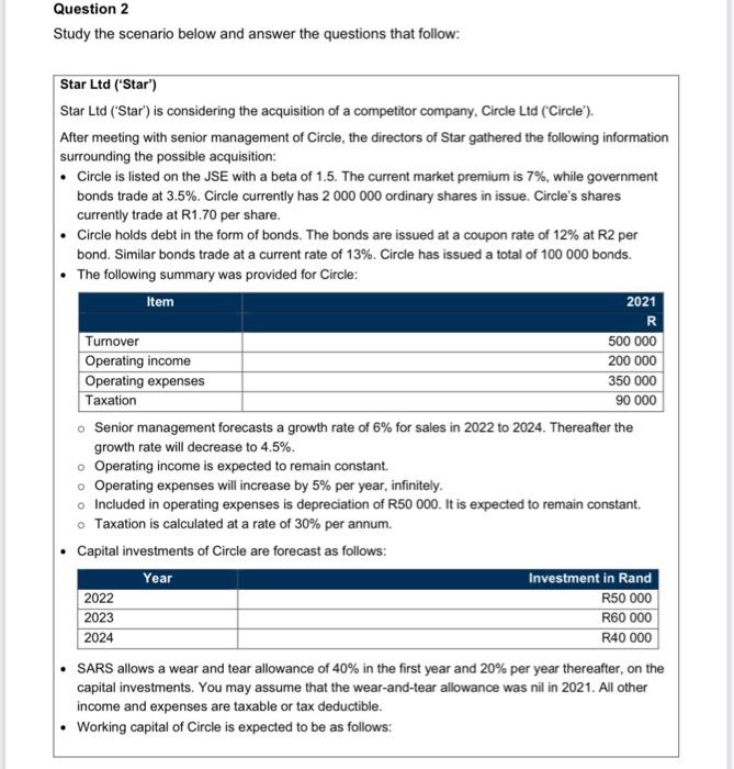  Question 2 Study the scenario below and answer the questions that