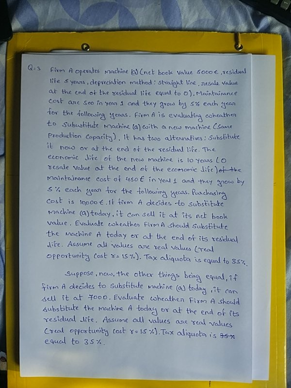 :3 Firm A Operates machine e) Cnet book Value so0o e