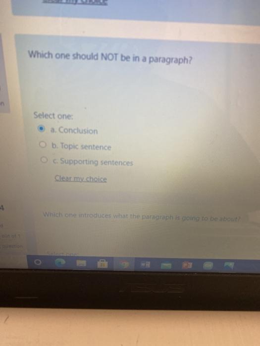 ex Which one should NOT be in a paragraph? Select one a.