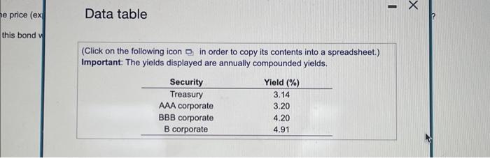  Data table (Click on the following icon D in order to