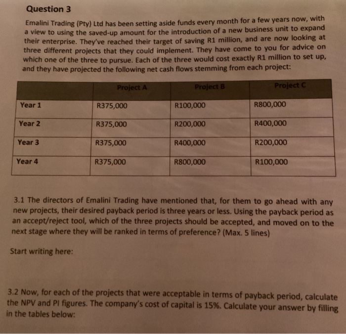  Question 3 tmalini Trading (Pty) Ltd has been setting aside funds