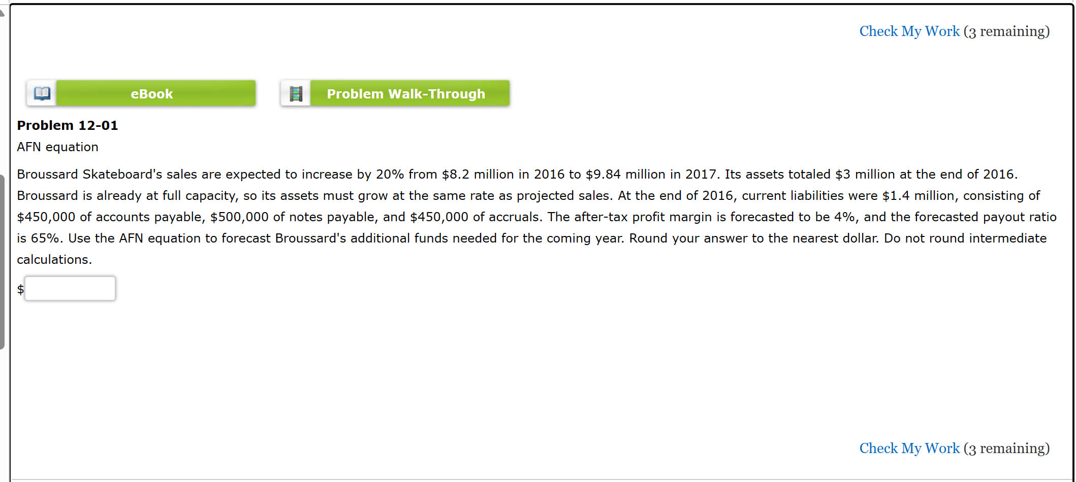 Check My Work (3 remaining) Problem 12-01 AFN equation Broussard Skateboard's
