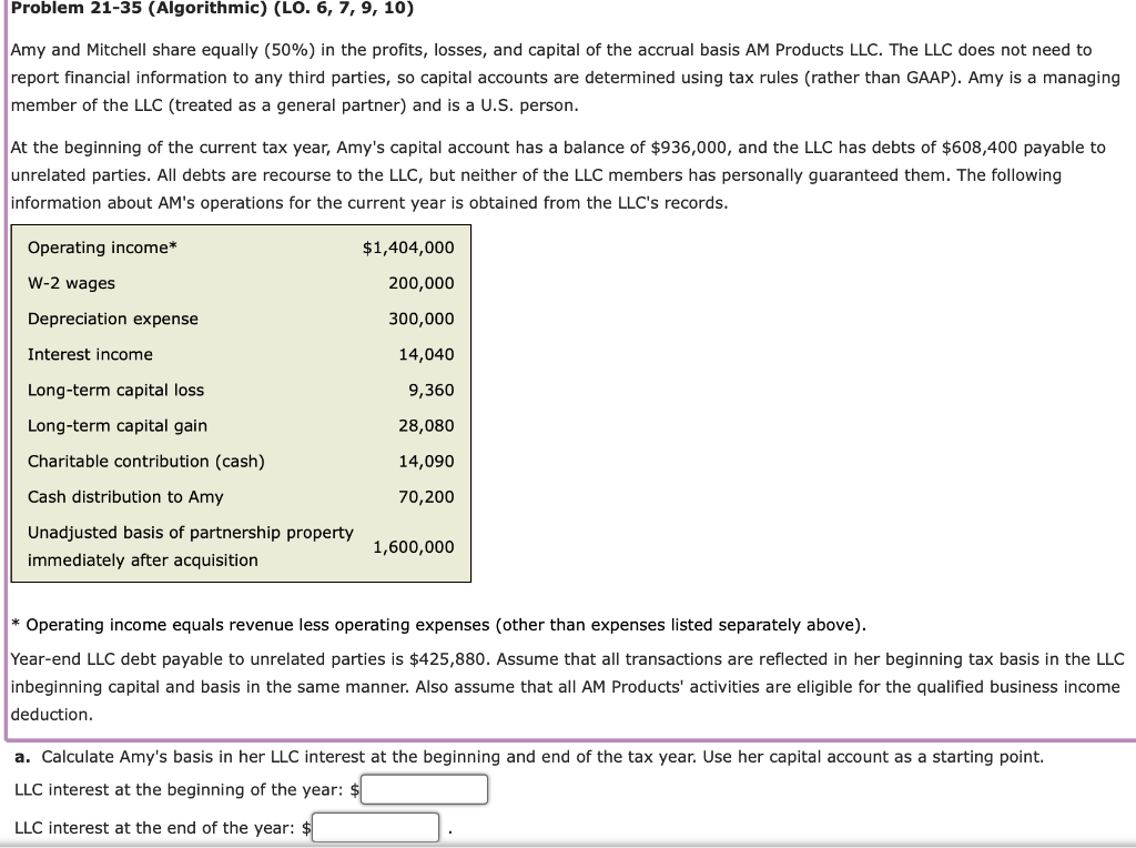  Problem 21-35 (Algorithmic) (LO. 6, 7, 9, 10) Amy and Mitchell